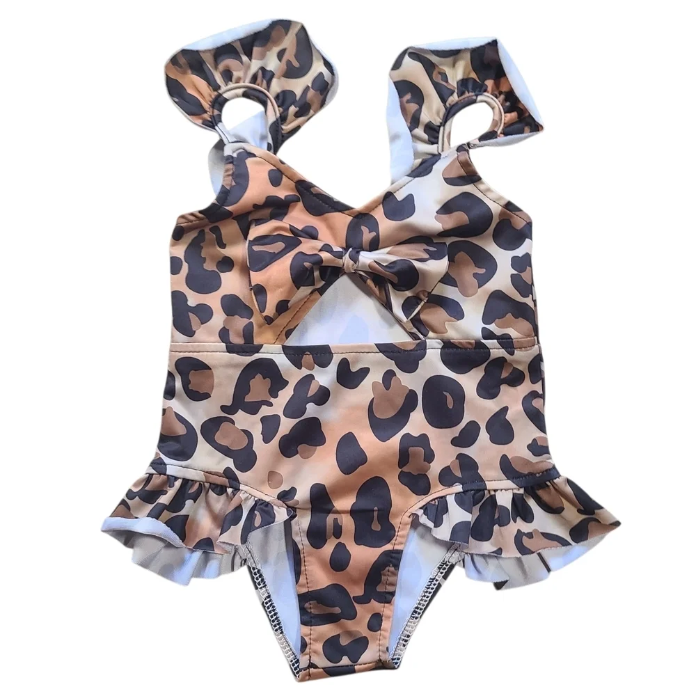 Toddler Leopard One-Piece Swimsuit 2-3Y Ruffle Bow Cutout Bathing Suit